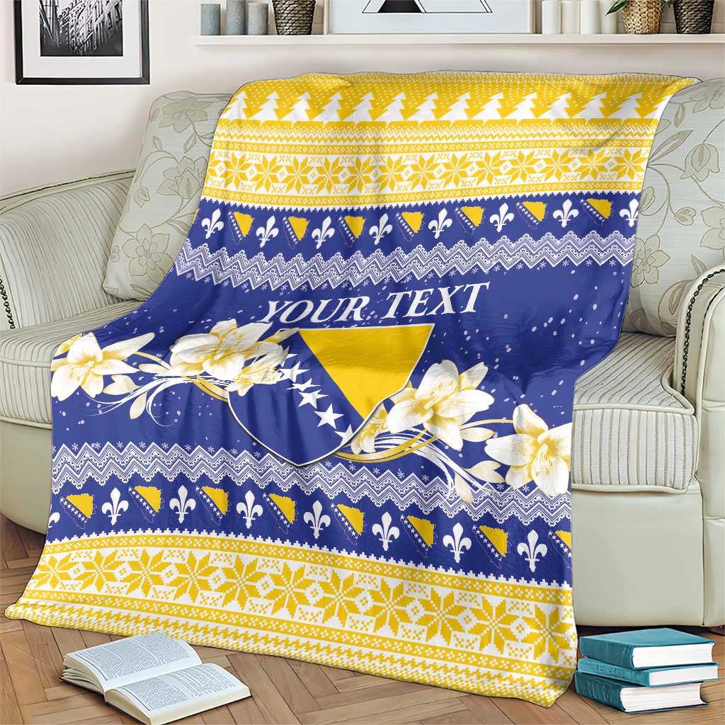 Personalized Bosnia and Herzegovina Christmas Blanket Coat Of Arms Srecan Bozic - Wonder Print Shop