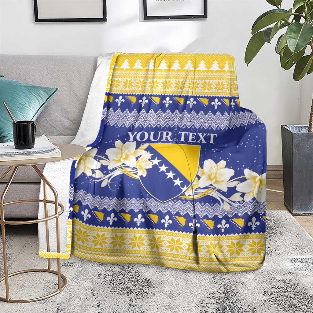 Personalized Bosnia and Herzegovina Christmas Blanket Coat Of Arms Srecan Bozic - Wonder Print Shop