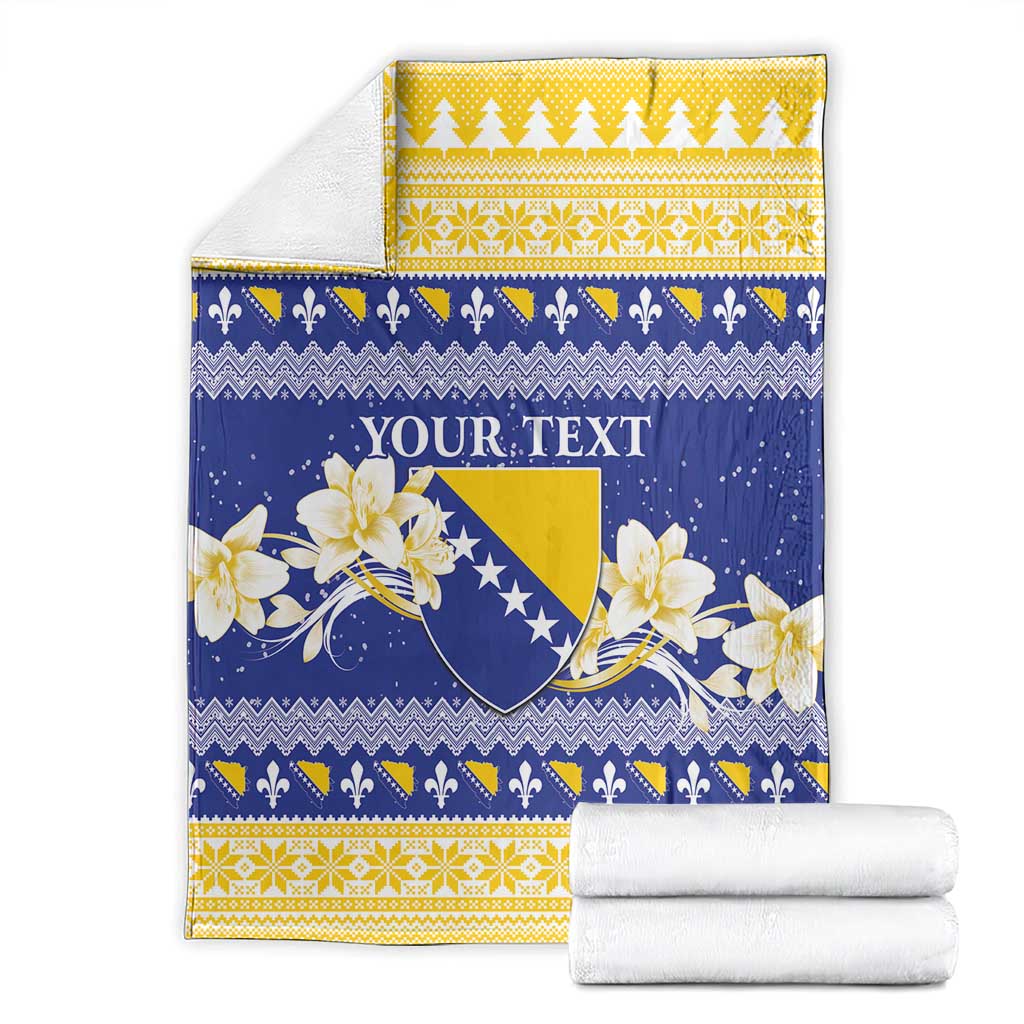 Personalized Bosnia and Herzegovina Christmas Blanket Coat Of Arms Srecan Bozic - Wonder Print Shop