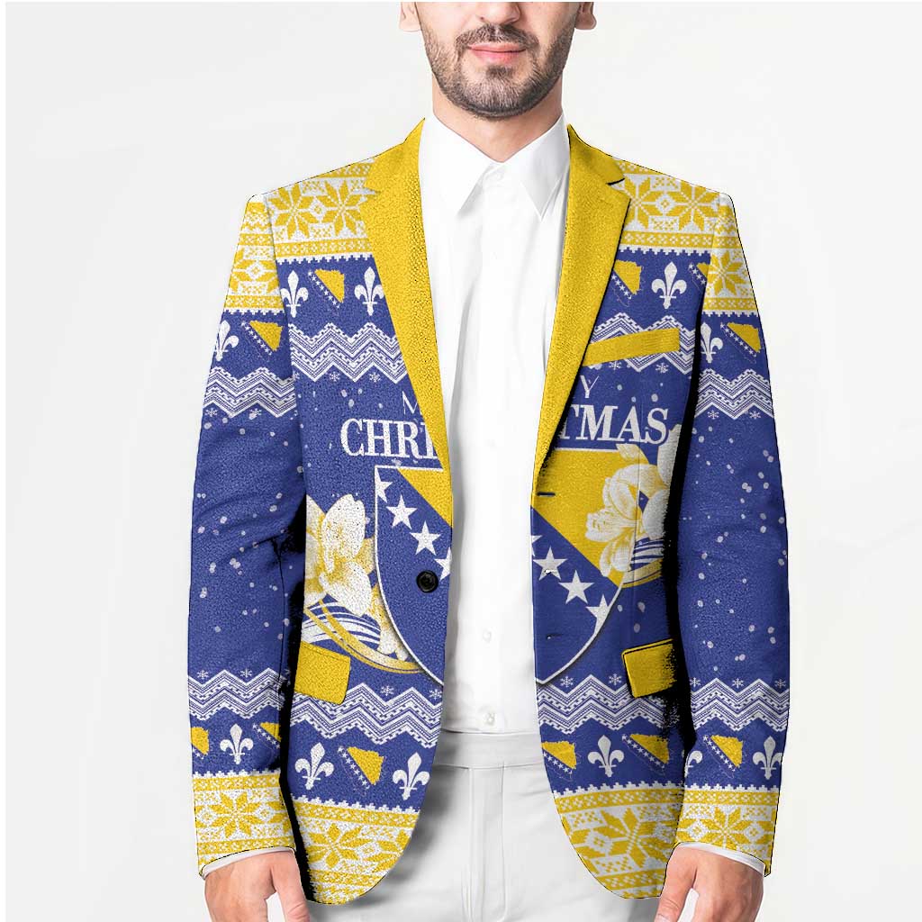 Personalized Bosnia and Herzegovina Christmas Blazer Coat Of Arms Srecan Bozic - Wonder Print Shop