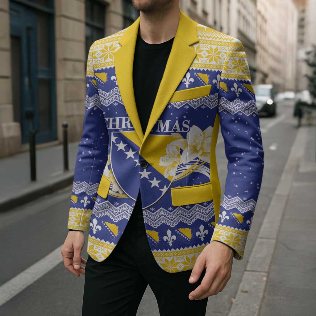 Personalized Bosnia and Herzegovina Christmas Blazer Coat Of Arms Srecan Bozic - Wonder Print Shop