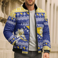 Personalized Bosnia and Herzegovina Christmas Bomber Puffer Jacket Coat Of Arms Srecan Bozic - Wonder Print Shop