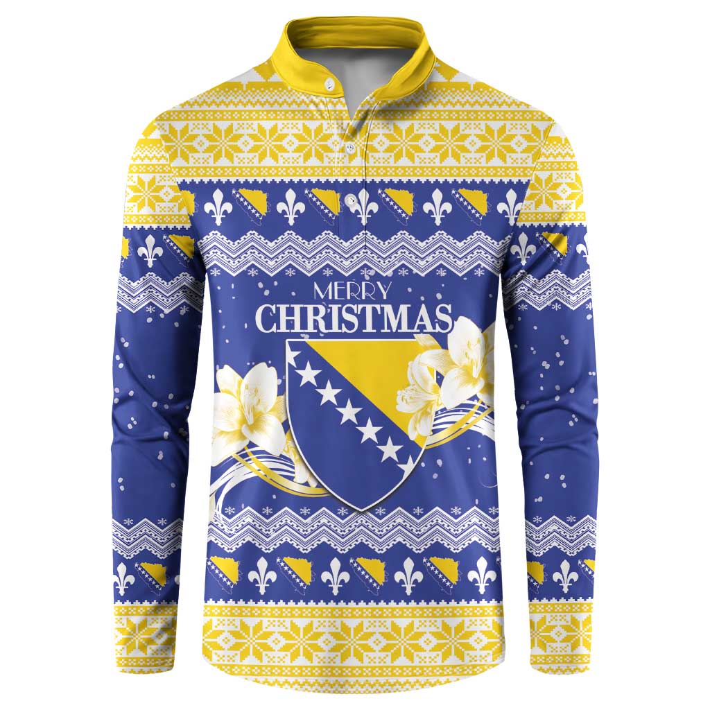 Personalized Bosnia and Herzegovina Christmas Button Sweatshirt Coat Of Arms Srecan Bozic - Wonder Print Shop