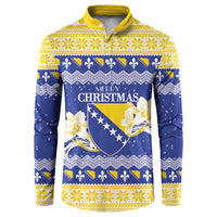 Personalized Bosnia and Herzegovina Christmas Button Sweatshirt Coat Of Arms Srecan Bozic - Wonder Print Shop
