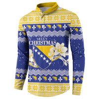 Personalized Bosnia and Herzegovina Christmas Button Sweatshirt Coat Of Arms Srecan Bozic - Wonder Print Shop