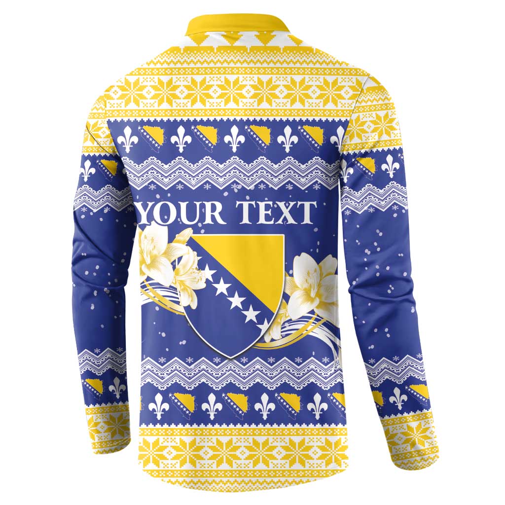 Personalized Bosnia and Herzegovina Christmas Button Sweatshirt Coat Of Arms Srecan Bozic - Wonder Print Shop
