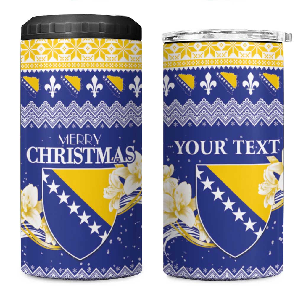 Personalized Bosnia and Herzegovina Christmas 4 in 1 Can Cooler Tumbler Coat Of Arms Srecan Bozic - Wonder Print Shop
