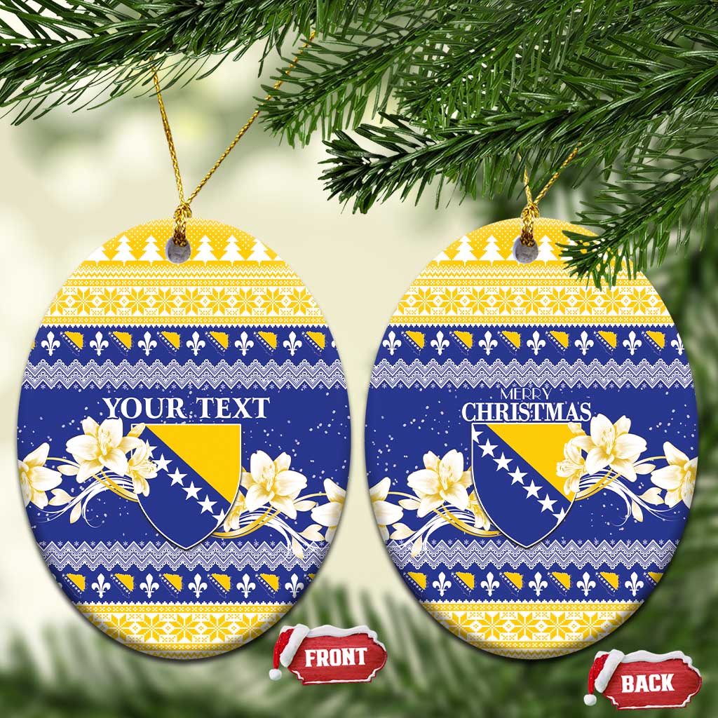 Personalized Bosnia and Herzegovina Christmas Ceramic Ornament Coat Of Arms Srecan Bozic - Wonder Print Shop