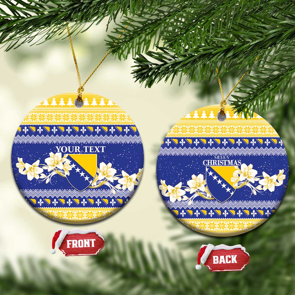 Personalized Bosnia and Herzegovina Christmas Ceramic Ornament Coat Of Arms Srecan Bozic - Wonder Print Shop