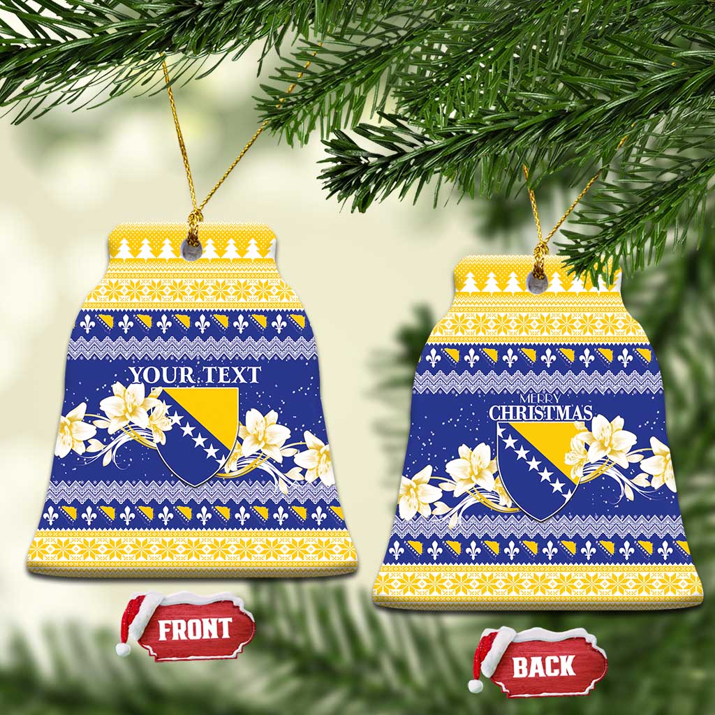 Personalized Bosnia and Herzegovina Christmas Ceramic Ornament Coat Of Arms Srecan Bozic - Wonder Print Shop