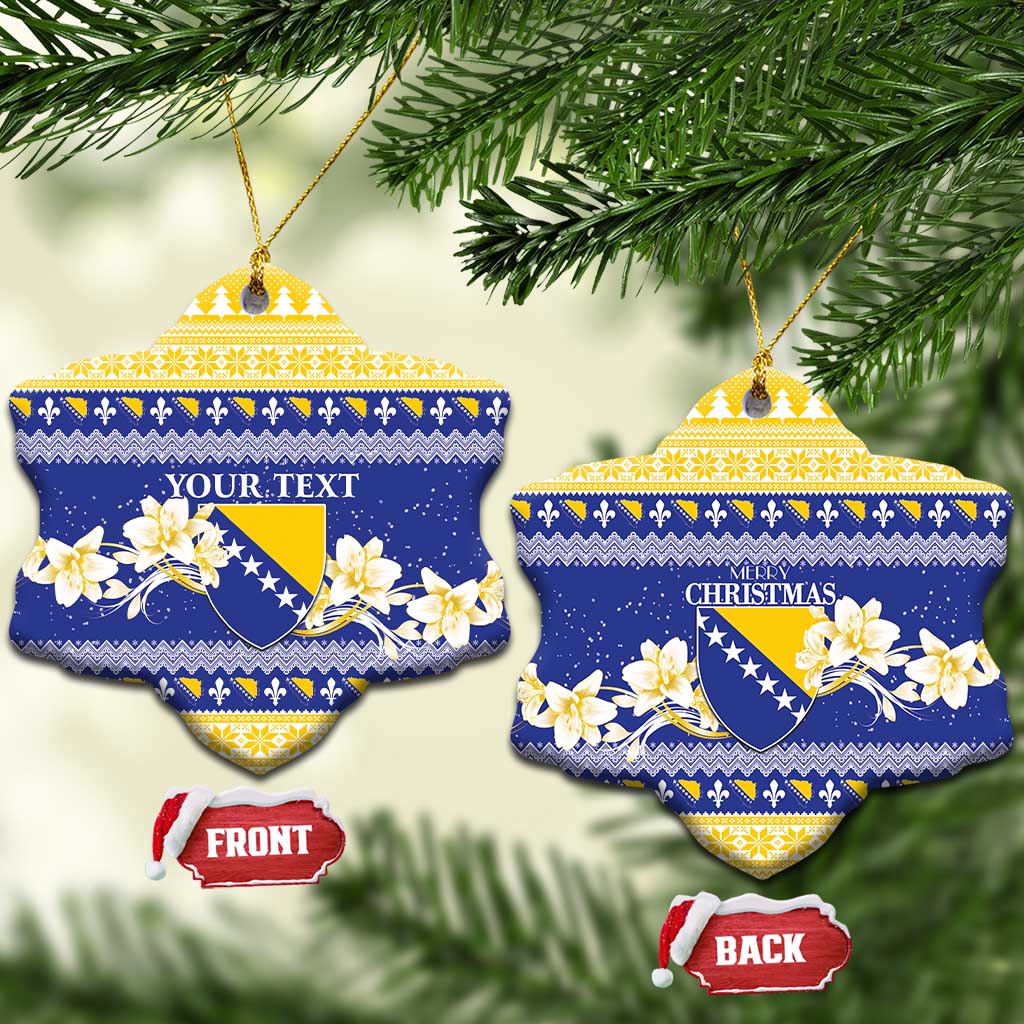 Personalized Bosnia and Herzegovina Christmas Ceramic Ornament Coat Of Arms Srecan Bozic - Wonder Print Shop