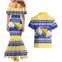 Personalized Bosnia and Herzegovina Christmas Couples Matching Mermaid Dress and Hawaiian Shirt Coat Of Arms Srecan Bozic - Wonder Print Shop