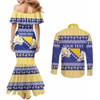 Personalized Bosnia and Herzegovina Christmas Couples Matching Mermaid Dress and Long Sleeve Button Shirt Coat Of Arms Srecan Bozic - Wonder Print Shop