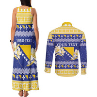 Personalized Bosnia and Herzegovina Christmas Couples Matching Tank Maxi Dress and Long Sleeve Button Shirt Coat Of Arms Srecan Bozic - Wonder Print Shop