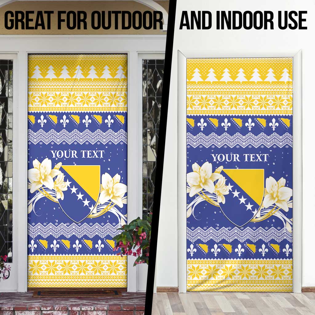 Personalized Bosnia and Herzegovina Christmas Door Cover Coat Of Arms Srecan Bozic - Wonder Print Shop