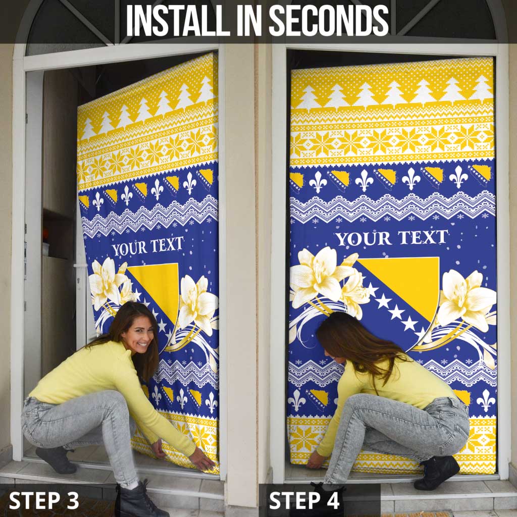Personalized Bosnia and Herzegovina Christmas Door Cover Coat Of Arms Srecan Bozic - Wonder Print Shop