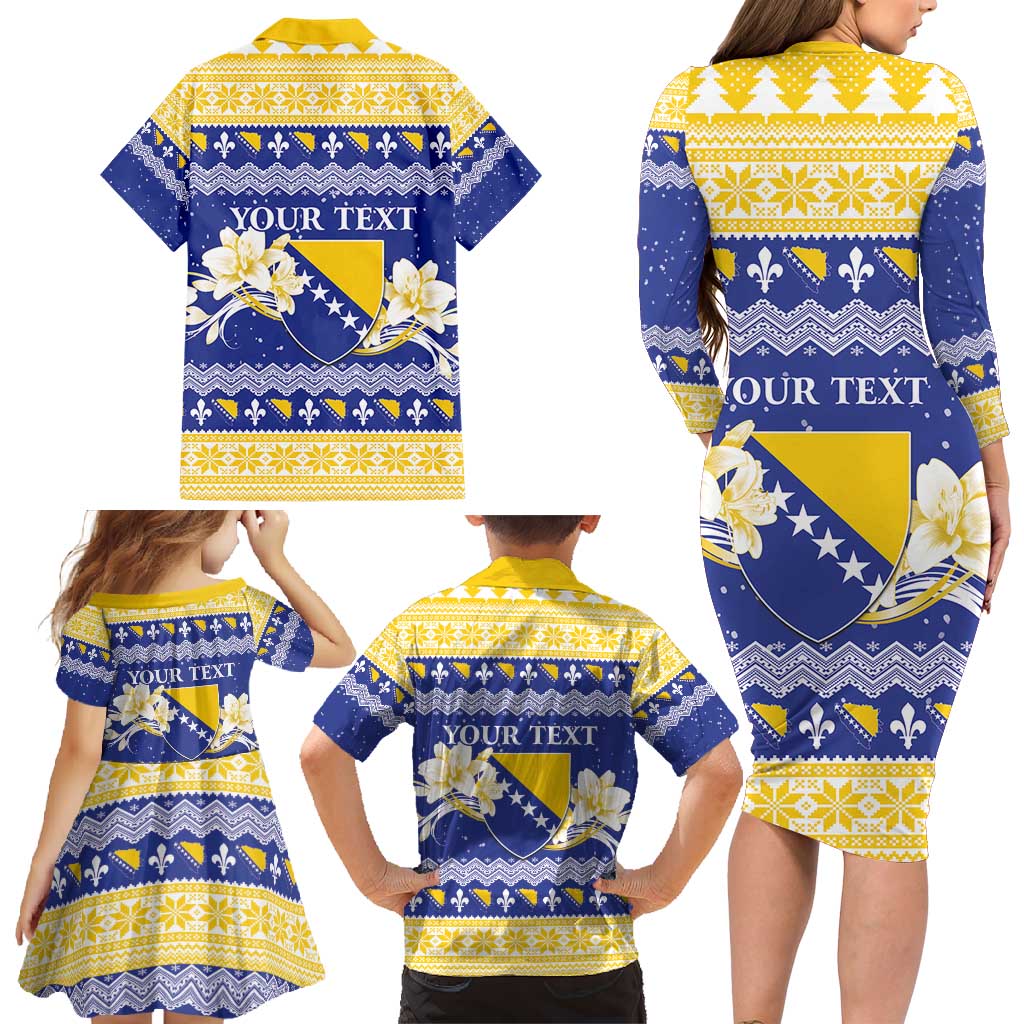 Personalized Bosnia and Herzegovina Christmas Family Matching Long Sleeve Bodycon Dress and Hawaiian Shirt Coat Of Arms Srecan Bozic - Wonder Print Shop