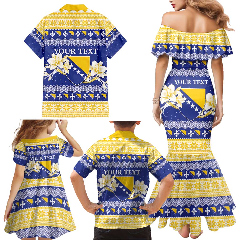 Personalized Bosnia and Herzegovina Christmas Family Matching Mermaid Dress and Hawaiian Shirt Coat Of Arms Srecan Bozic - Wonder Print Shop