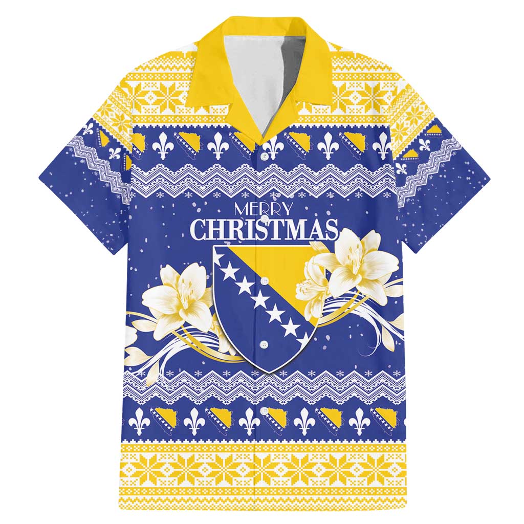 Personalized Bosnia and Herzegovina Christmas Family Matching Mermaid Dress and Hawaiian Shirt Coat Of Arms Srecan Bozic - Wonder Print Shop