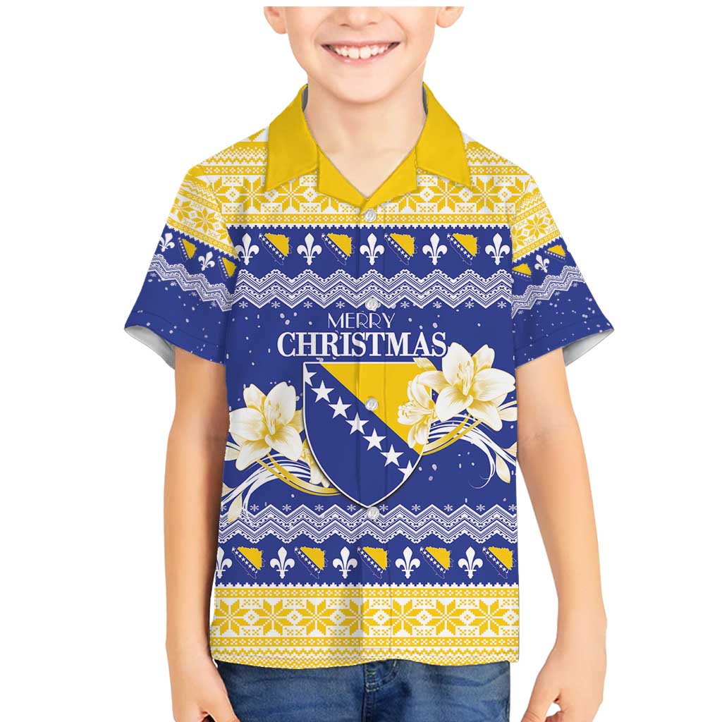 Personalized Bosnia and Herzegovina Christmas Family Matching Mermaid Dress and Hawaiian Shirt Coat Of Arms Srecan Bozic - Wonder Print Shop