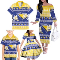 Personalized Bosnia and Herzegovina Christmas Family Matching Off The Shoulder Long Sleeve Dress and Hawaiian Shirt Coat Of Arms Srecan Bozic - Wonder Print Shop