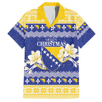Personalized Bosnia and Herzegovina Christmas Family Matching Off The Shoulder Long Sleeve Dress and Hawaiian Shirt Coat Of Arms Srecan Bozic - Wonder Print Shop