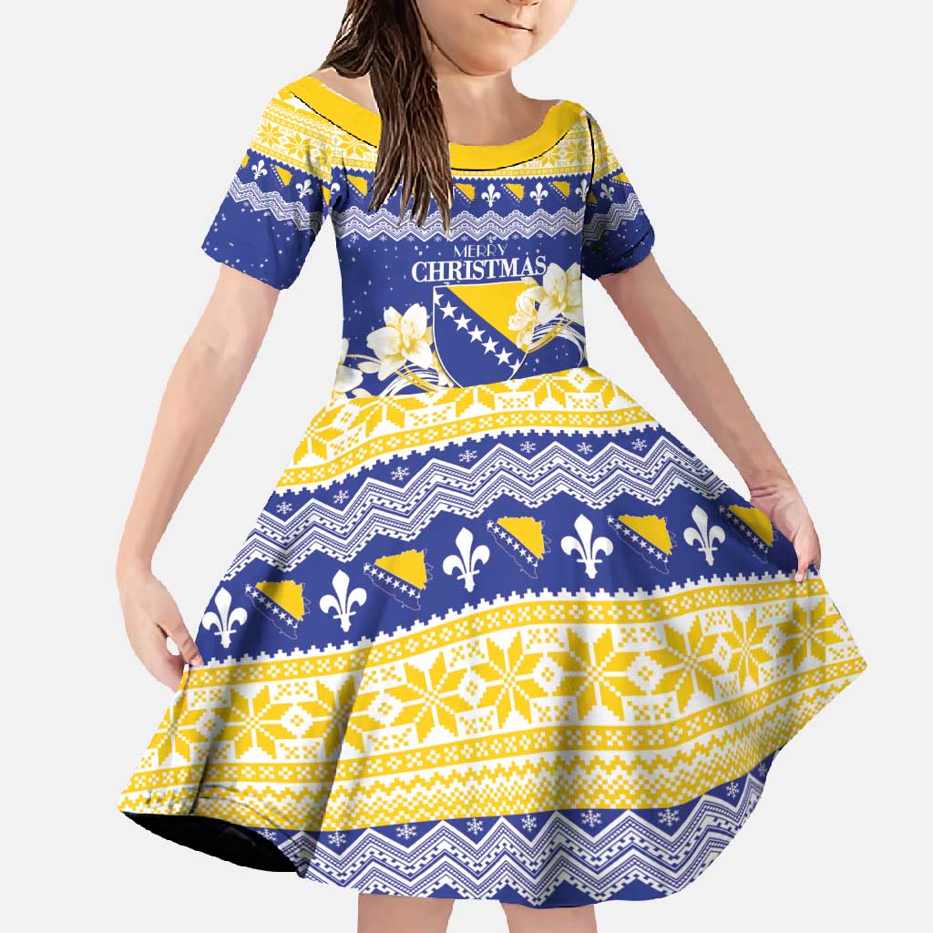 Personalized Bosnia and Herzegovina Christmas Family Matching Off Shoulder Maxi Dress and Hawaiian Shirt Coat Of Arms Srecan Bozic - Wonder Print Shop