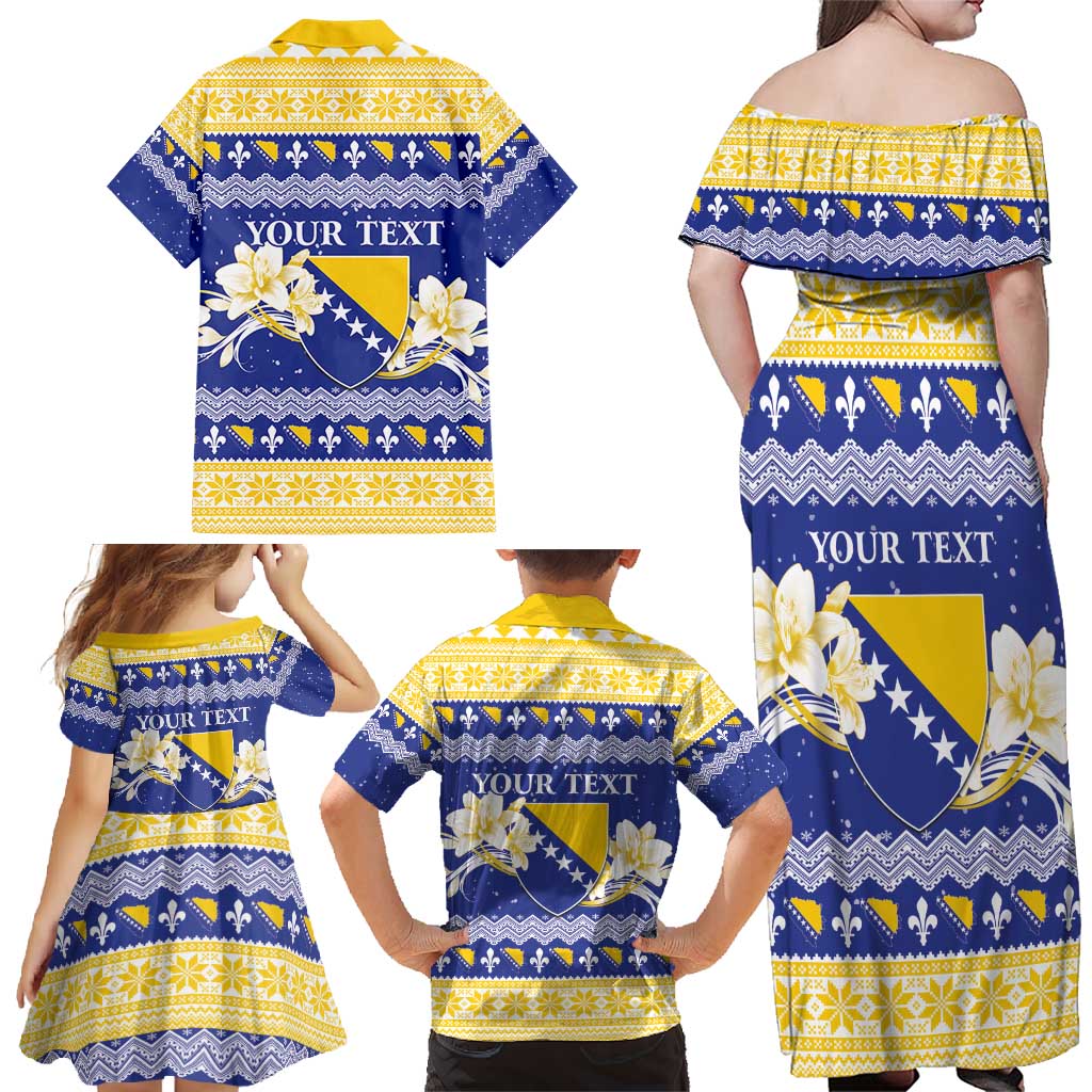 Personalized Bosnia and Herzegovina Christmas Family Matching Off Shoulder Maxi Dress and Hawaiian Shirt Coat Of Arms Srecan Bozic - Wonder Print Shop
