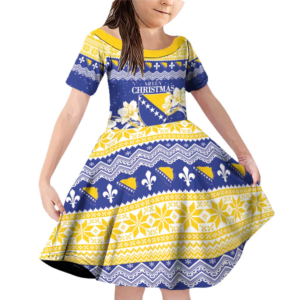 Personalized Bosnia and Herzegovina Christmas Family Matching Off Shoulder Short Dress and Hawaiian Shirt Coat Of Arms Srecan Bozic - Wonder Print Shop