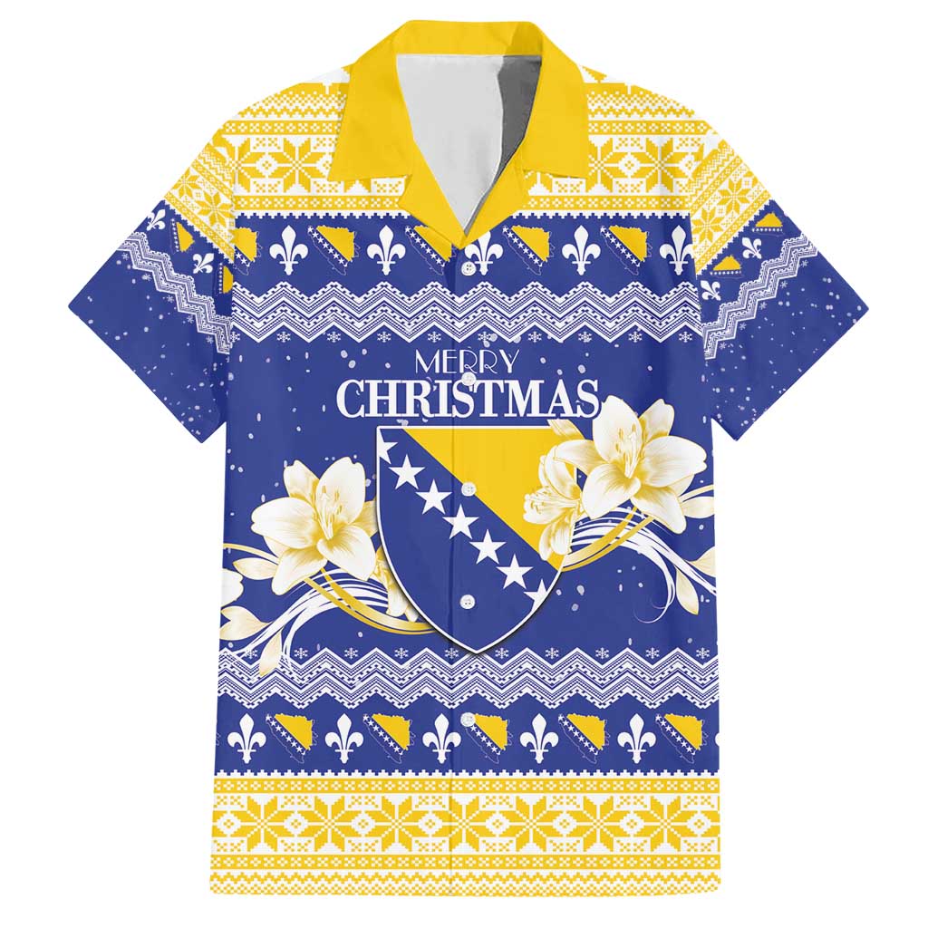 Personalized Bosnia and Herzegovina Christmas Family Matching Short Sleeve Bodycon Dress and Hawaiian Shirt Coat Of Arms Srecan Bozic - Wonder Print Shop