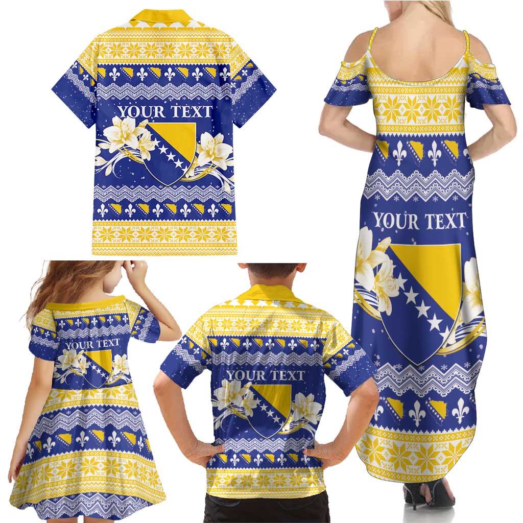 Personalized Bosnia and Herzegovina Christmas Family Matching Summer Maxi Dress and Hawaiian Shirt Coat Of Arms Srecan Bozic - Wonder Print Shop