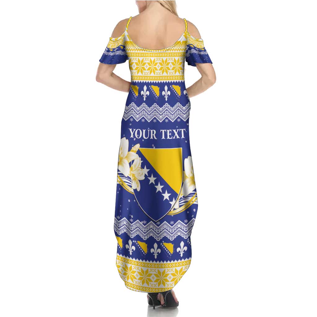 Personalized Bosnia and Herzegovina Christmas Family Matching Summer Maxi Dress and Hawaiian Shirt Coat Of Arms Srecan Bozic - Wonder Print Shop
