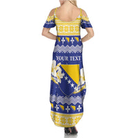 Personalized Bosnia and Herzegovina Christmas Family Matching Summer Maxi Dress and Hawaiian Shirt Coat Of Arms Srecan Bozic - Wonder Print Shop