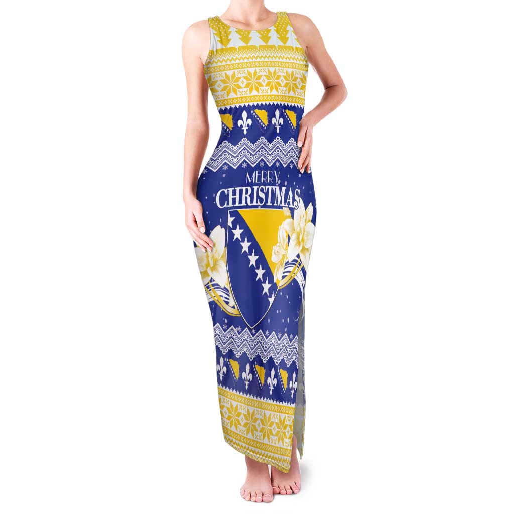 Personalized Bosnia and Herzegovina Christmas Family Matching Tank Maxi Dress and Hawaiian Shirt Coat Of Arms Srecan Bozic - Wonder Print Shop