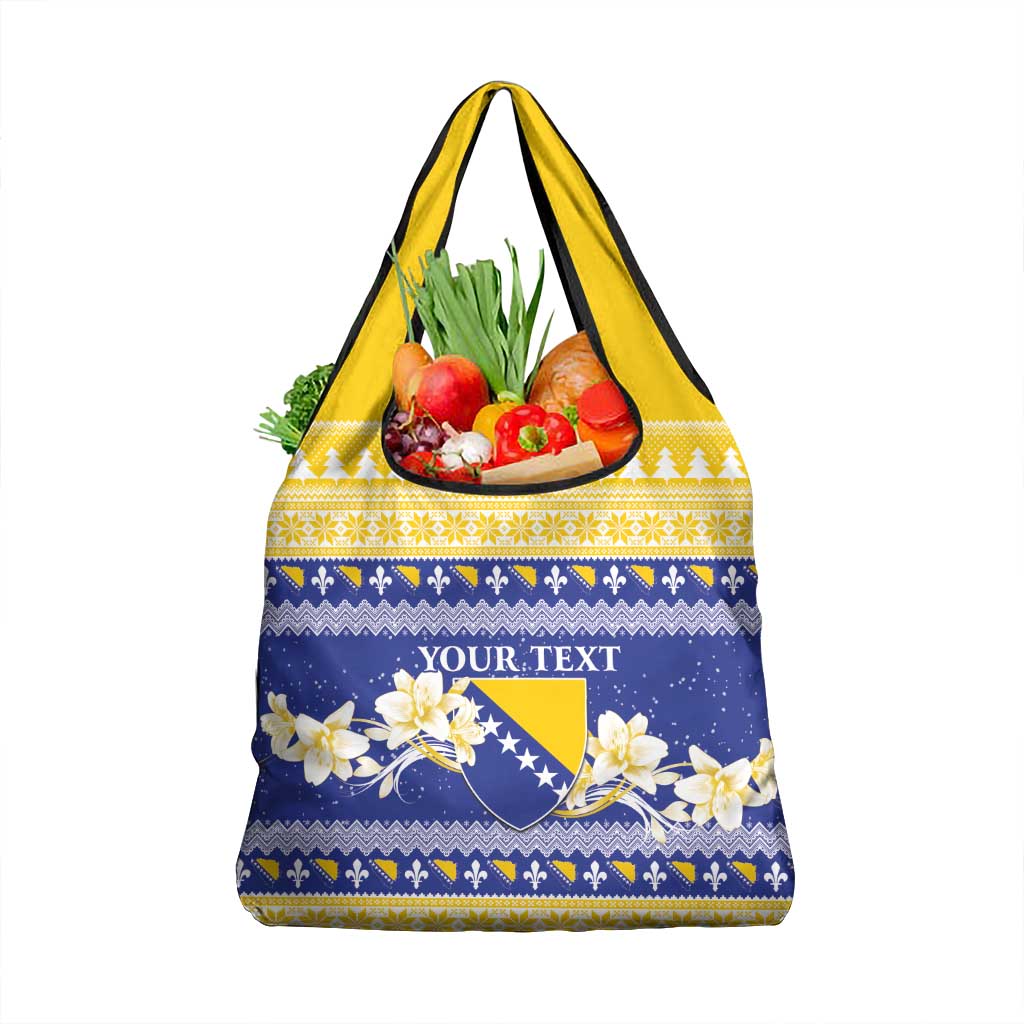 Personalized Bosnia and Herzegovina Christmas Grocery Bag Coat Of Arms Srecan Bozic - Wonder Print Shop