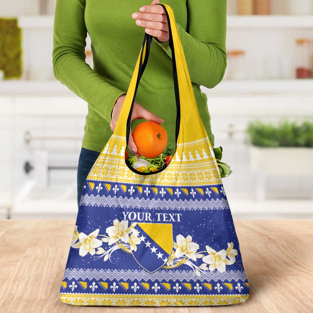 Personalized Bosnia and Herzegovina Christmas Grocery Bag Coat Of Arms Srecan Bozic - Wonder Print Shop