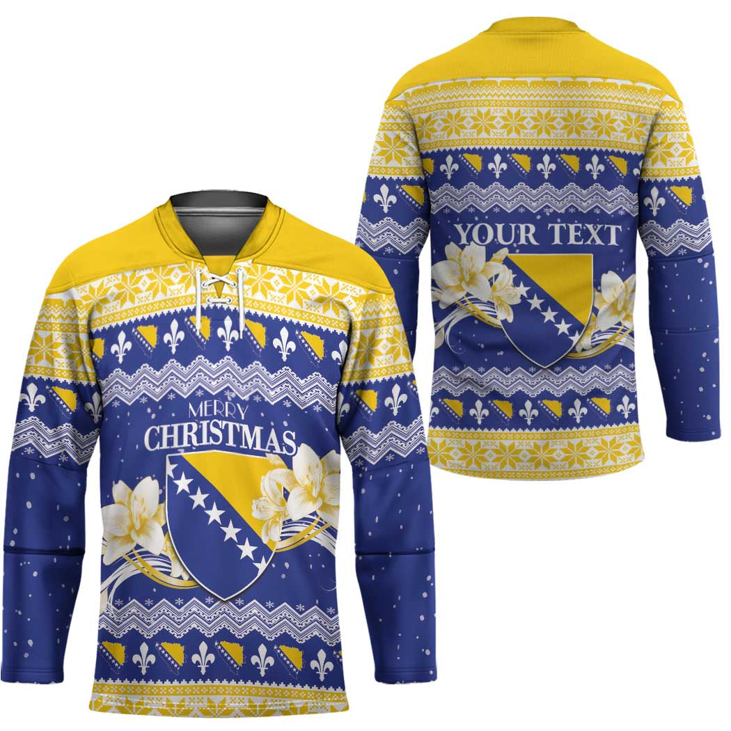 Personalized Bosnia and Herzegovina Christmas Hockey Jersey Coat Of Arms Srecan Bozic - Wonder Print Shop
