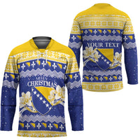 Personalized Bosnia and Herzegovina Christmas Hockey Jersey Coat Of Arms Srecan Bozic - Wonder Print Shop