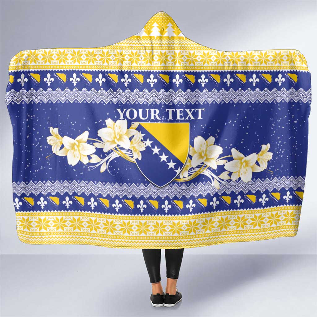 Personalized Bosnia and Herzegovina Christmas Hooded Blanket Coat Of Arms Srecan Bozic - Wonder Print Shop
