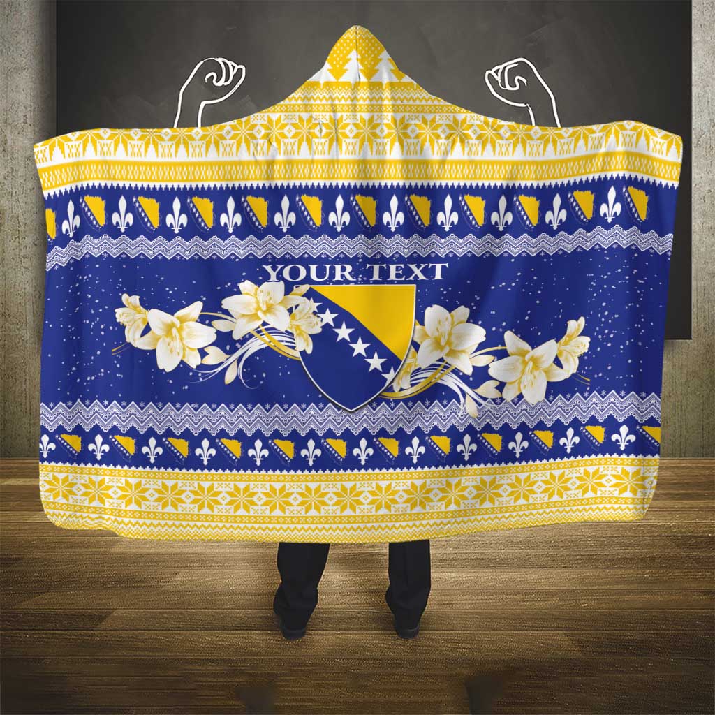 Personalized Bosnia and Herzegovina Christmas Hooded Blanket Coat Of Arms Srecan Bozic - Wonder Print Shop