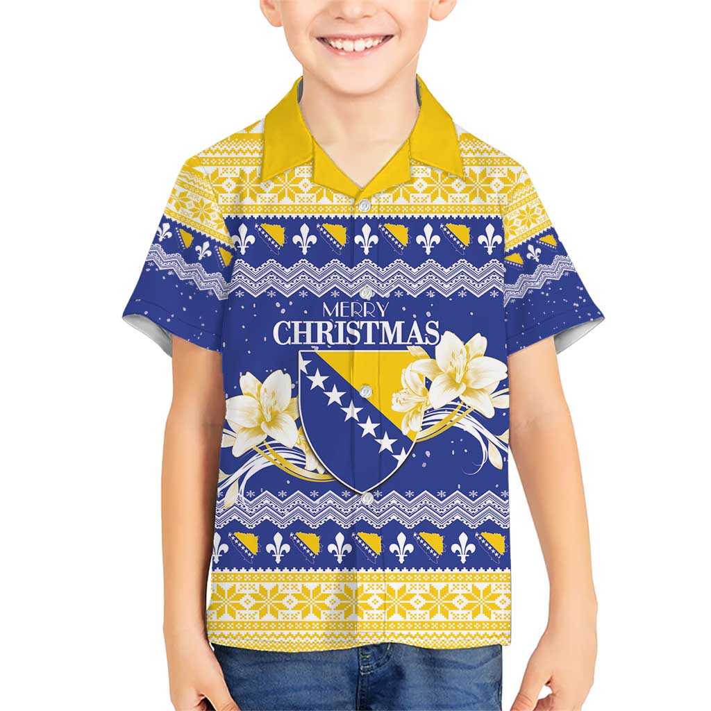 Personalized Bosnia and Herzegovina Christmas Kid Hawaiian Shirt Coat Of Arms Srecan Bozic - Wonder Print Shop