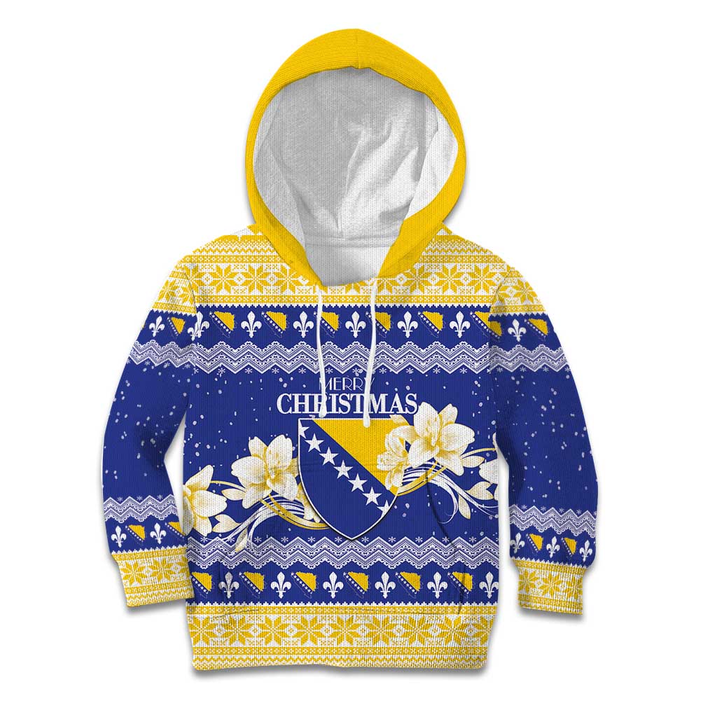 Personalized Bosnia and Herzegovina Christmas Kid Hoodie Coat Of Arms Srecan Bozic - Wonder Print Shop