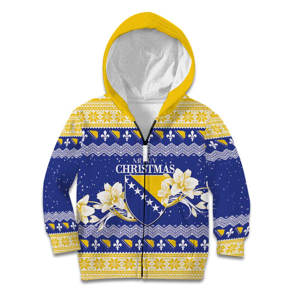 Personalized Bosnia and Herzegovina Christmas Kid Hoodie Coat Of Arms Srecan Bozic - Wonder Print Shop