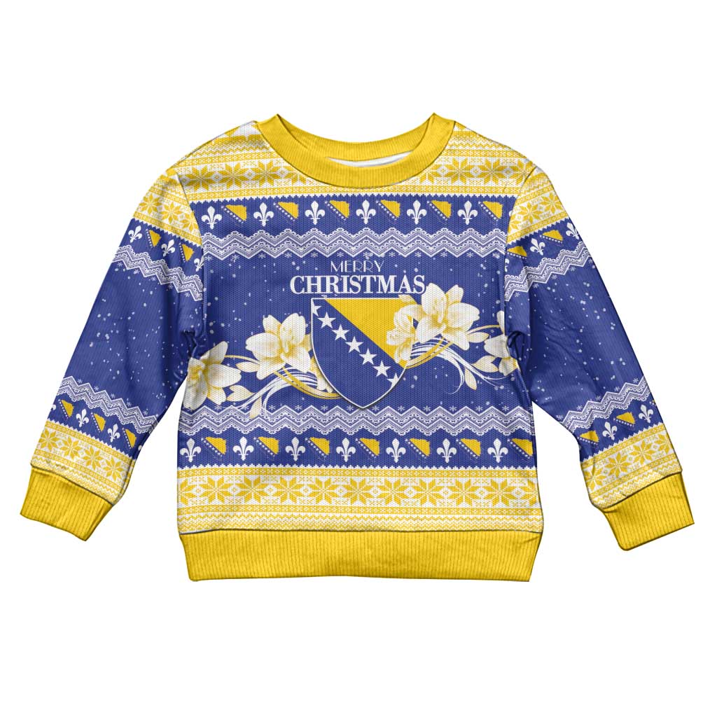 Personalized Bosnia and Herzegovina Christmas Kid Ugly Christmas Sweater Coat Of Arms Srecan Bozic - Wonder Print Shop