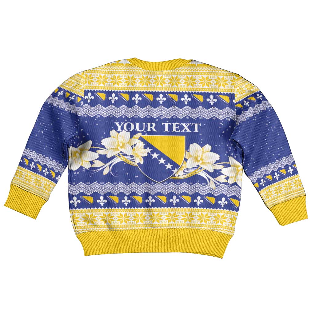 Personalized Bosnia and Herzegovina Christmas Kid Ugly Christmas Sweater Coat Of Arms Srecan Bozic - Wonder Print Shop