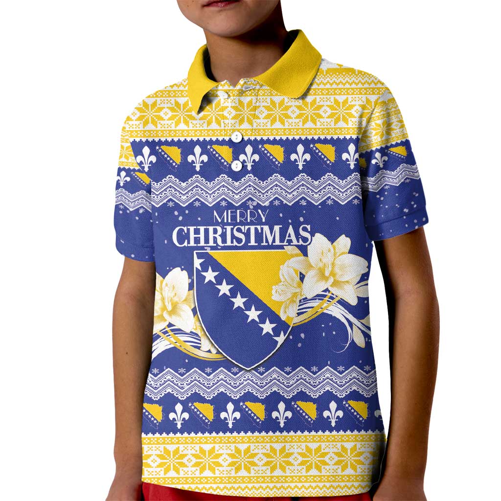 Personalized Bosnia and Herzegovina Christmas Kid Polo Shirt Coat Of Arms Srecan Bozic - Wonder Print Shop