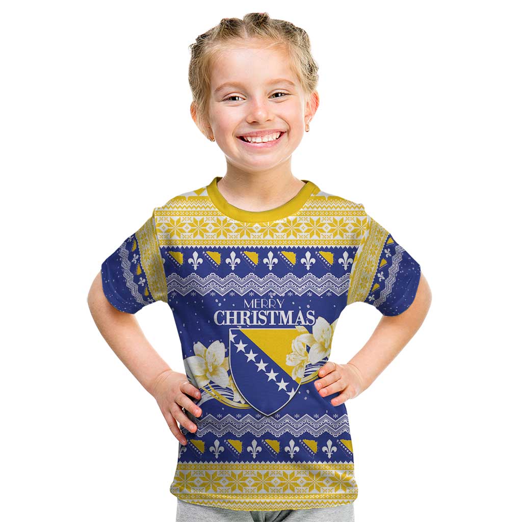 Personalized Bosnia and Herzegovina Christmas Kid T Shirt Coat Of Arms Srecan Bozic - Wonder Print Shop