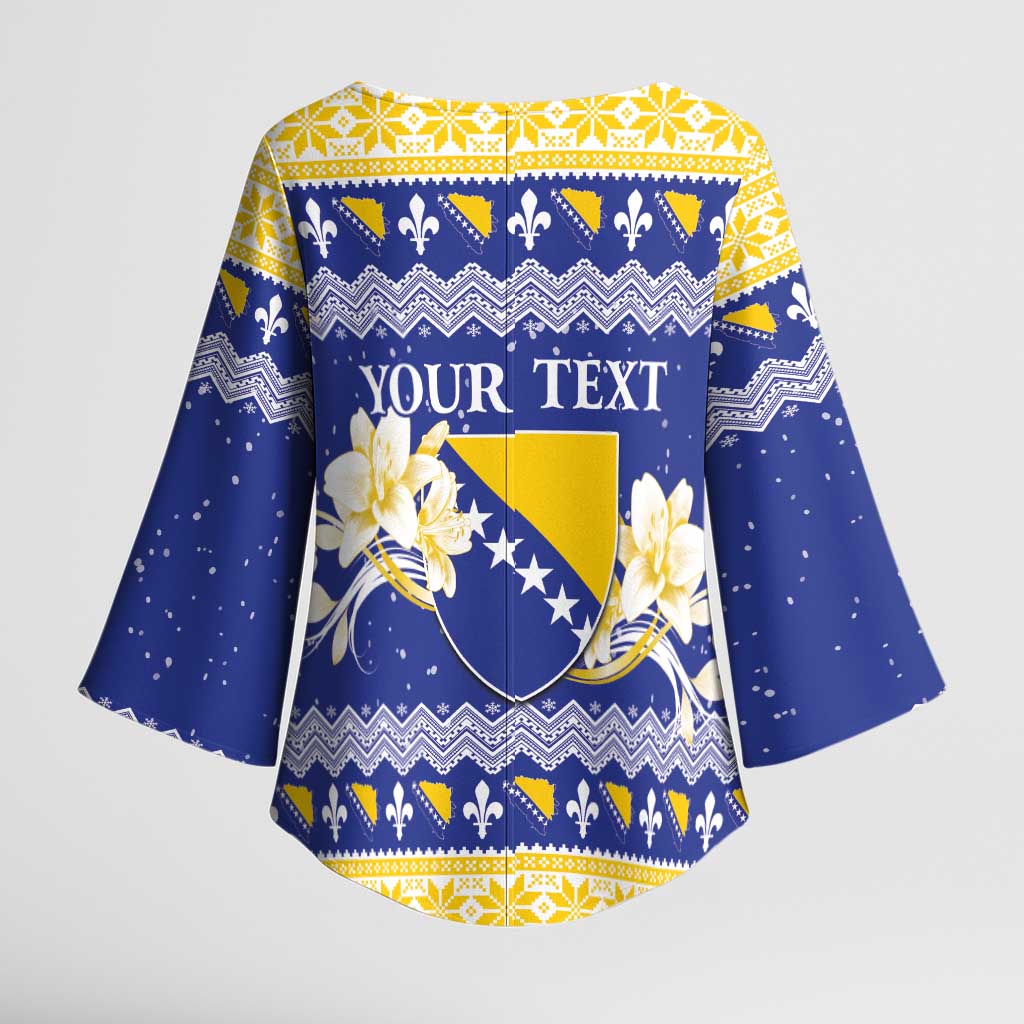 Personalized Bosnia and Herzegovina Christmas Kimono Sleeve Blouse Coat Of Arms Srecan Bozic - Wonder Print Shop