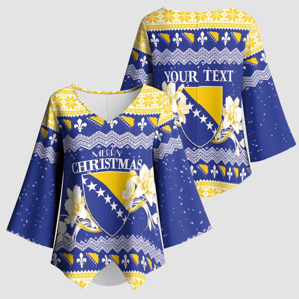 Personalized Bosnia and Herzegovina Christmas Kimono Sleeve Blouse Coat Of Arms Srecan Bozic - Wonder Print Shop