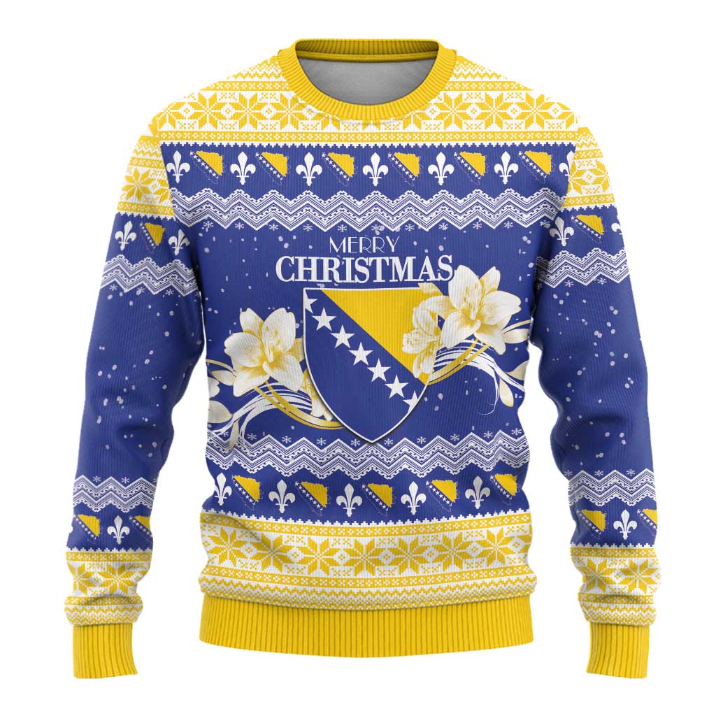 Personalized Bosnia and Herzegovina Christmas Ugly Christmas Sweater Coat Of Arms Srecan Bozic - Wonder Print Shop